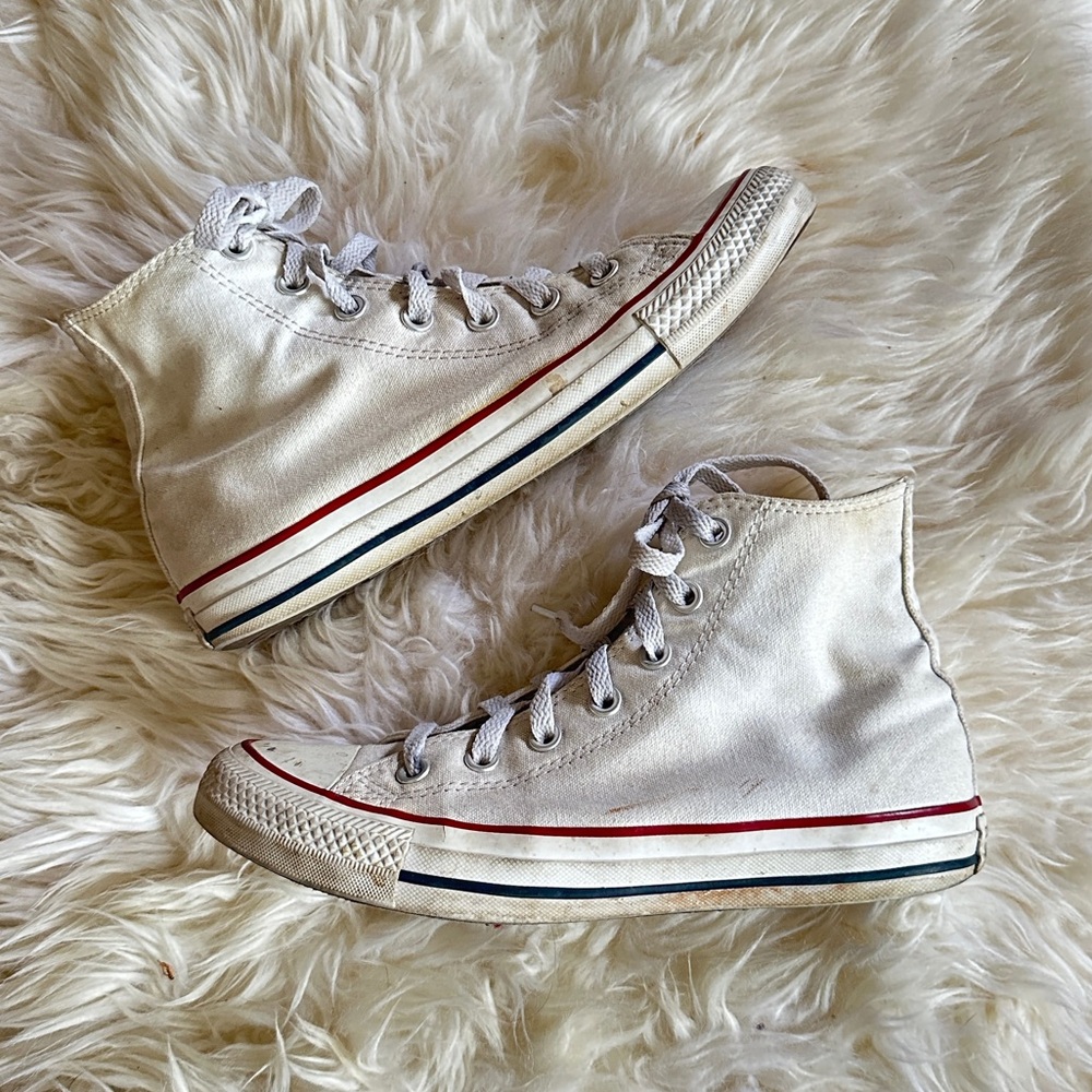 SOLD converse all stars white blue red high top sneakers 8